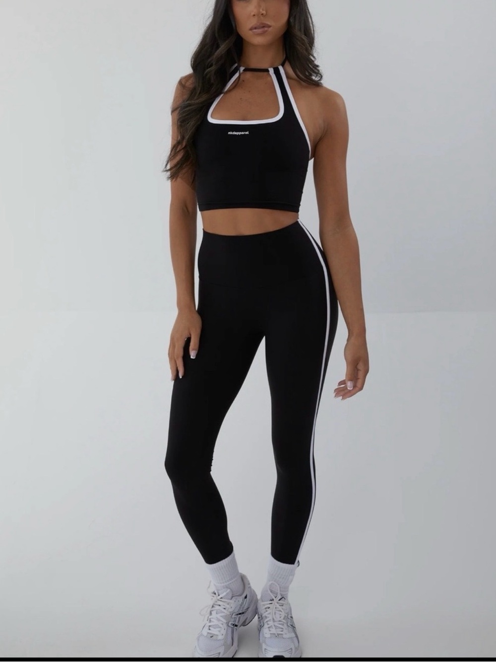 NKDAPAREL Black with White Trim LEGGINGS